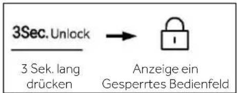 3Sec. Unlock 3 Sek. lang drücken Anzeige ein Gesperrtes Bedienfeld