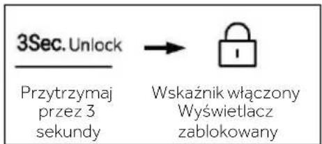 3Sec. Unlock Przytrzymaj przez 3 sekundy Wskaźnik włączony Wyświetlacz zablokowany