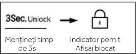 3Sec. Unlock Mentineți timp de 3s Indicator pornit Afişaj blocat