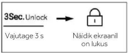 3Sec. Unlock Vajutage 3 s → Näidik ekraanil on lukus