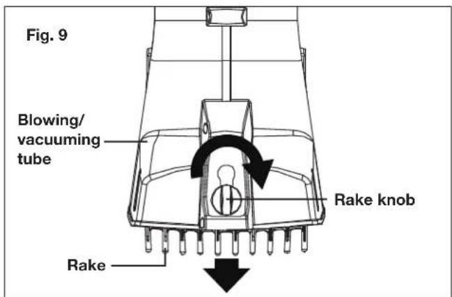 Fig. 9 Blowing/ vacuuming tube Rake knob Rake
