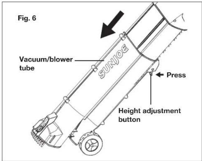 Fig. 6 Vacuum/blower tube SUNJOE Press Height adjustment button