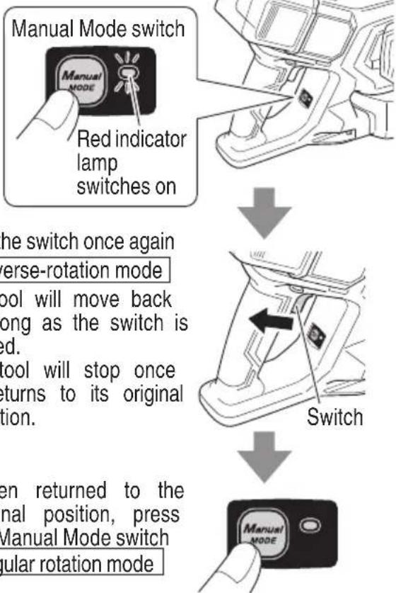 HiKOKI VB3616DA - Press the Manual Mode switch to move back - 1