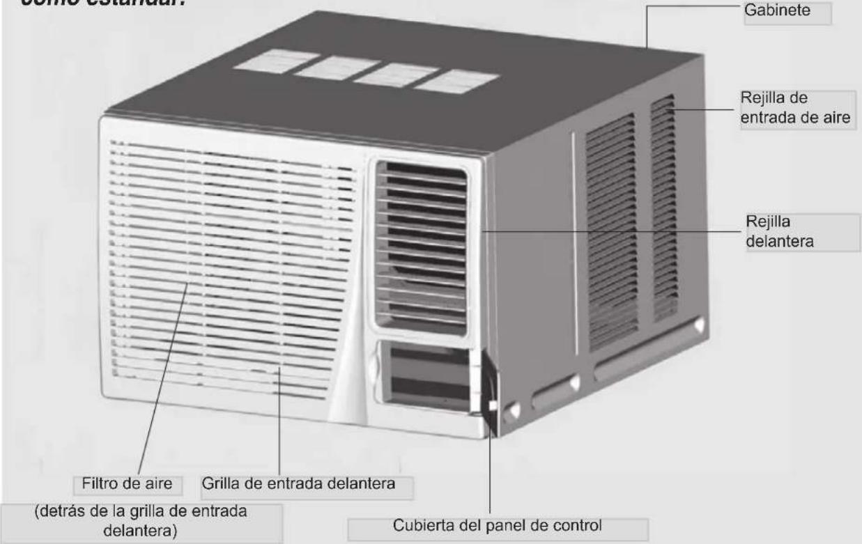 Gabinete Rejilla de entrada de aire Rejilla delantera Filtro de aire Grilla de entrada delantera (detrás de la grilla de entrada delantera) Cubierta del panel de control