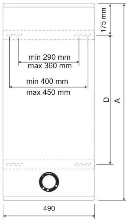 min 290 mm max 360 mm min 400 mm max 450 mm 175 mm D A 490