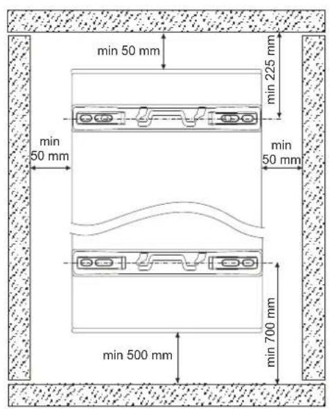 min 50 mm min 225 mm min 50 mm min 700 mm min 500 mm