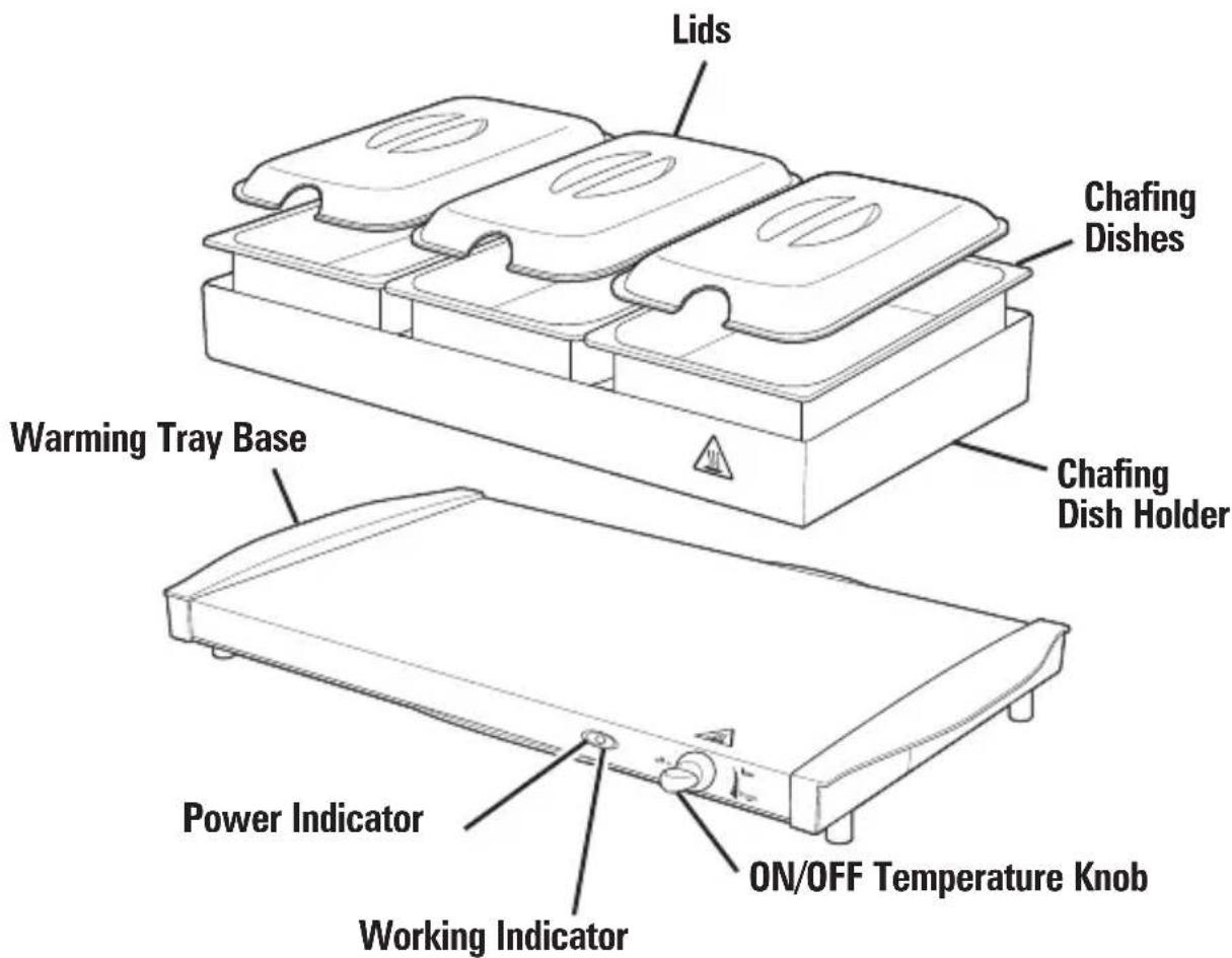 Lids Chafing Dishes Warming Tray Base Chafing Dish Holder Power Indicator ON/OFF Temperature Knob Working Indicator