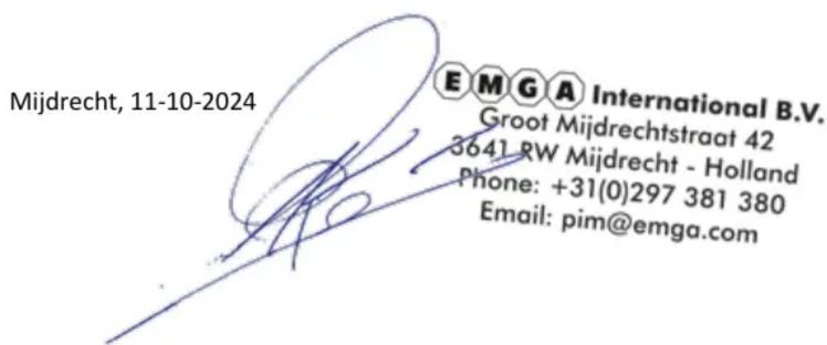 Mijdrecht, 11-10-2024 EMGA International B.V. Groot Mijdrechtstraat 42 3641 RW Mijdrecht - Holland Phone: +31(0)297 381 380 Email: pim@emga.com