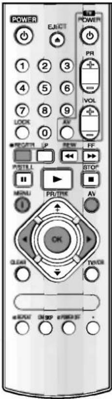 POWER EJECT POWER 1 2 3 PR 4 5 6 VOL 7 8 9 AV LOCK 0 - RECEPT LP NEW FF PSTILL STOP MENU PR/TPK AV OK CLAUD TWDR #RUT/R ON ROP #POME/SF