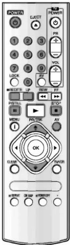 POWER EJECT POWER 1 2 3 PR 4 5 6 VOL 7 8 9 AV LOCK 0 MODISTR UP REW FF PSTILL MENU PR/TRK STO I AV OK CLEAR TVNR STOP OK SOP ORDER