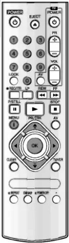 POWER EJECT POWER 1 2 3 PR + - VOL 7 8 9 AV LOCK 0 +AC/TR LP REF FF PSTILL MONU PR/TRK STOP AV I OK CJMT TWRER INPUT GMSP # POWER