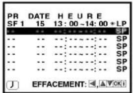 PR DATE H E U R E SF 1 15 13:00~14:00+LP - - - - - - SP - - - - - - SP - - - - - - SP - - - - - - SP - - - - - - SP J EFFACEMENT: ▲ ▼ OK