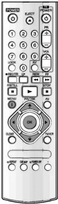 POWER EJNCT POWER 1 2 3 PR + - VOL + - AV ■ REC/TR LP NEW FF PWTLL STOP MENU PR/OK AV I OK CLAT TWOR #RORT OK SBP #POWER UP