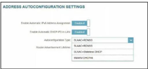 D-LINK G403 - Paramètres avancés - Paramètres d'autoconfiguration de l'adresse (DHCP-PD activé) - 1