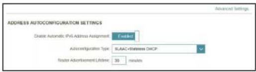 D-LINK G403 - Paramètres avancés - Paramètres d'autoconfiguration de l'adresse (DHCP-PD désactivé) - 1