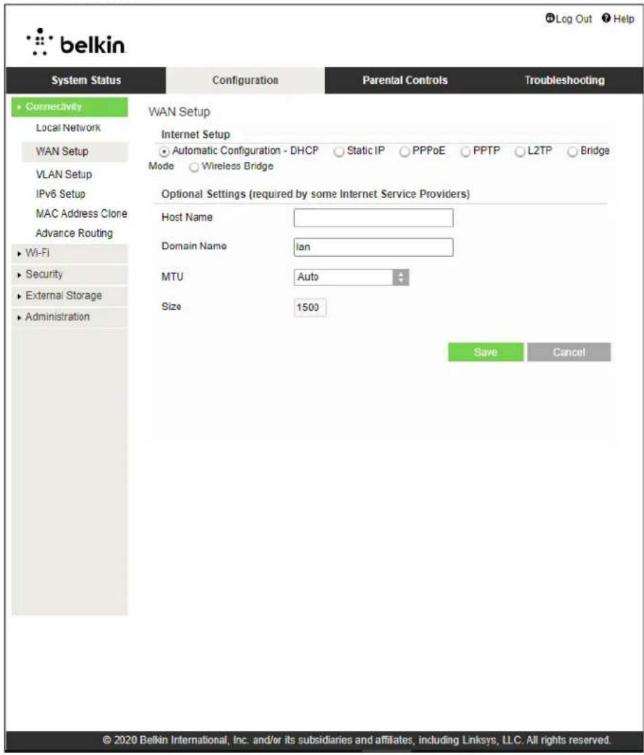BELKIN RT3200 - Configurazione Internet - 1