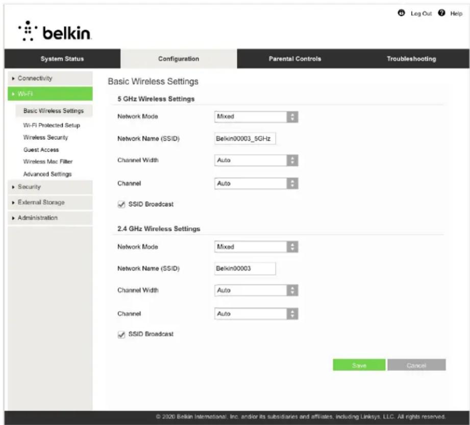 BELKIN RT3200 - Basic Wireless Settings (Setări de bază rețea fără fir) - 1