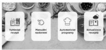 Vylnedat recept Manuslini nastaveni Automaticke programy Aktualizace receptü