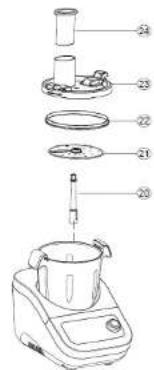 Exploded view diagram of a blender with numbered parts for identification