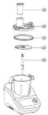 Exploded diagram of a blender with numbered parts for identification