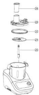 Exploded diagram of a blender with numbered parts for identification