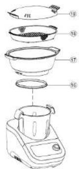 Exploded view diagram of a kitchen appliance with numbered parts for identification
