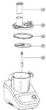 Exploded diagram of a blender with numbered parts for identification