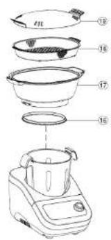 Exploded diagram of a kitchen appliance with numbered parts for identification