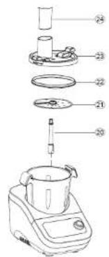Exploded diagram of a blender with numbered parts for identification