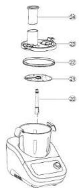 Exploded diagram of a blender with numbered parts for identification