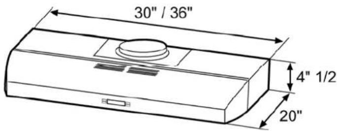 ELICA Bellagio EBL436SS - Dimensions and Clearances - 1
