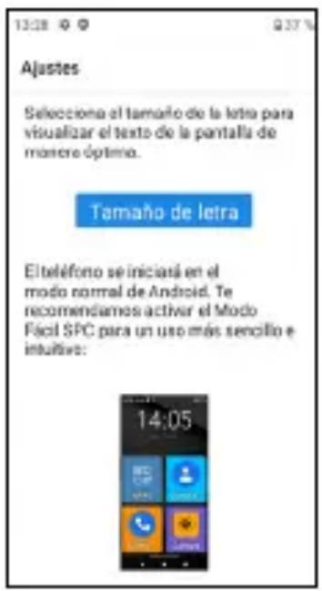 SPC Zeus 4G Pro - ENDBILDSCHIRM FÜR DIE ANPASSUNG DER TEXTGROSSE UND ERKLÄRUNG EINFACHER MODUS - 1