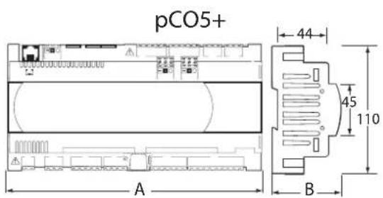 Carel pCO5+ HS - Montage sur rail DIN et dimensions - 1