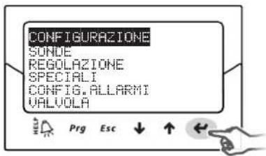 CONFIGURAZIONE SONDE REGOLAZIONE SPECIALI CONFIG. ALLARMI VALVOLA