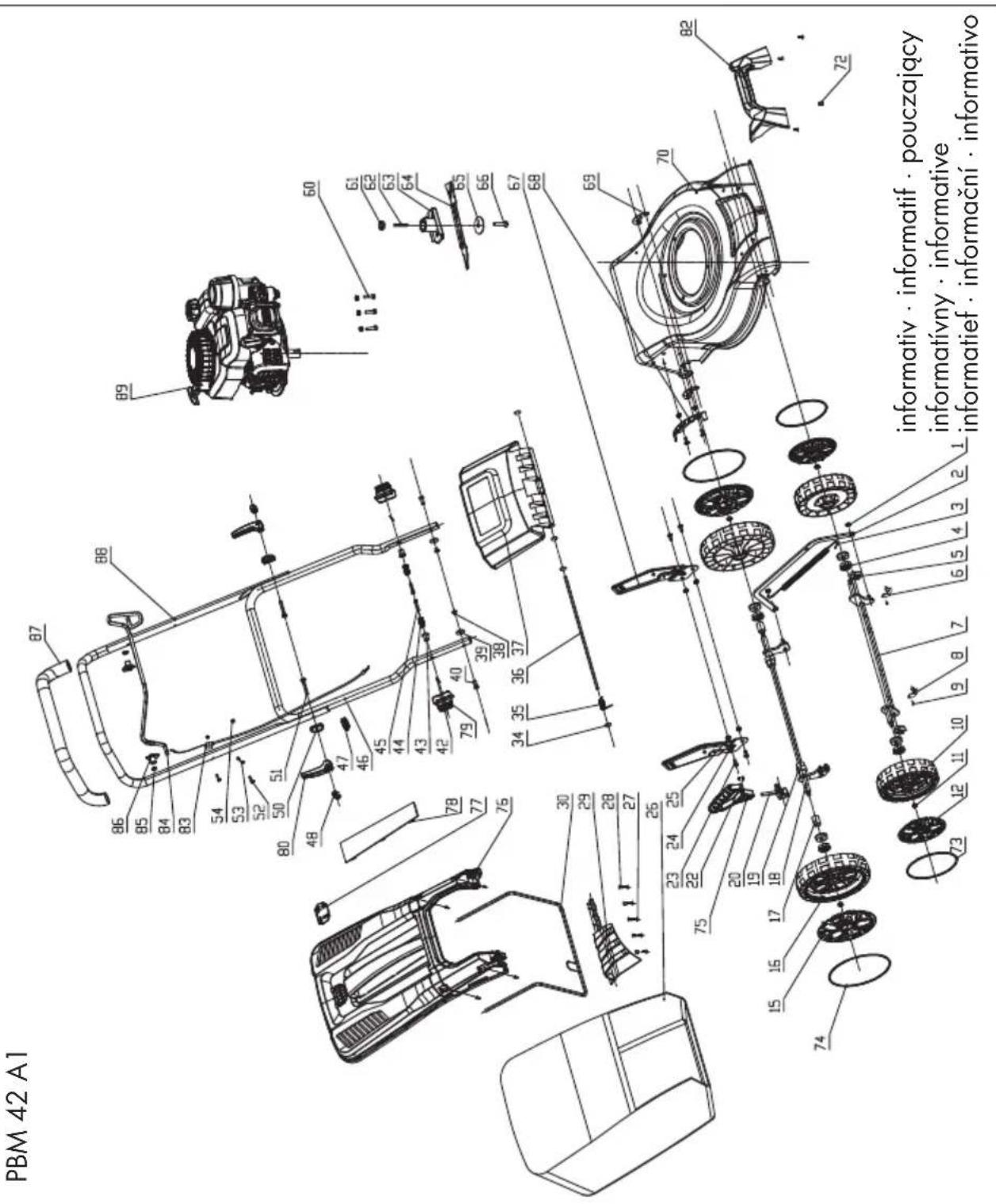 PARKSIDE PBM 42 A1 - Explosionszeichnung • Vue éclatée   Rysunek samorozwijajacy • Nákresy explózii   Exploded Drawing • Explosietekening   Výkres sestaveni • Eksplosionstegning   Plano de explosión - 1