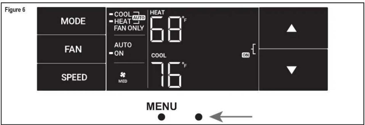 Figure 6 MODE FAN SPEED COOL AUTO HEAT FAN ONLY AUTO ON MED HEAT 68°F COOL 76°F ON MENU
