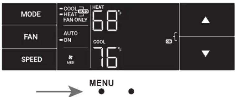 MODE - COOL AUTO - HEAT FAN ONLY 68°F AUTO - ON COOL 76°F ON FAN SPEED MENU
