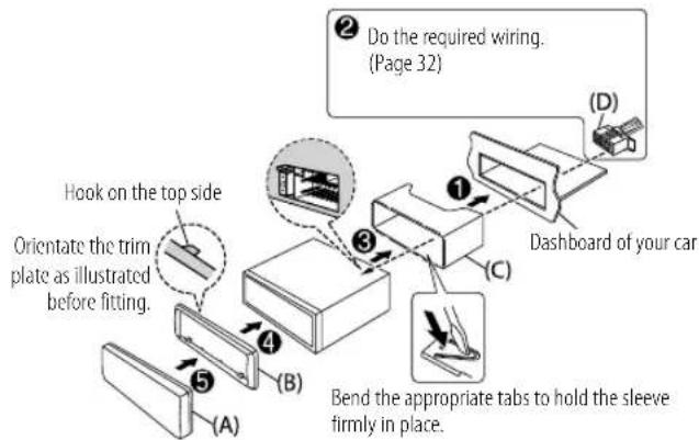 KENWOOD KDCBT782HD - Installing the unit (in-dash mounting) - 2
