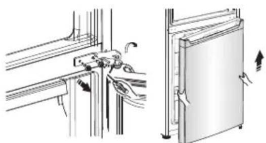Technical illustration of a door lock mechanism with directional arrows indicating movement (no text or symbols)