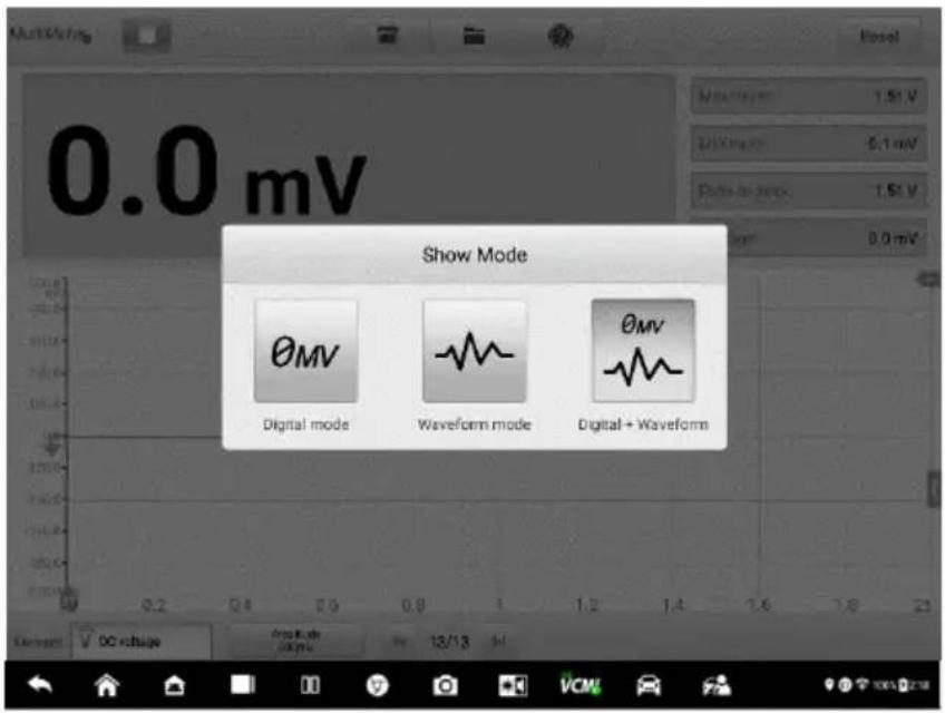 0.0 mV Show Mode θMV Digital mode Waveform mode θMV Digital + Waveform DC voltage Amp Rate 240 MHz 12/13 5V VCM