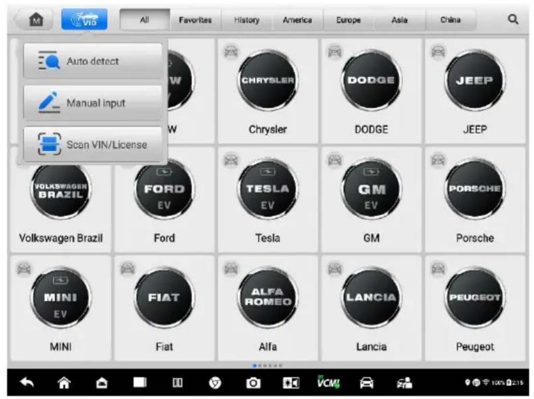 Auto detect Manual input Scan VIN/License Volkswagen Brazil Ford Tesla GM Porsche MINI FIAT ALFA ROMEO LANCIA Peugeot