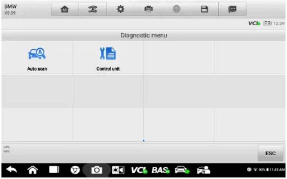 BMW V0.99 Diagnostic menu Auto scan Control unit ESC