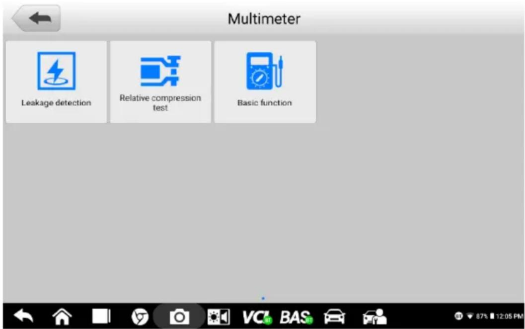 Multimeter Leakage detection Relative compression test Basic function