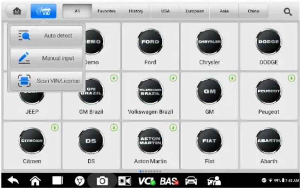Auto detect Manual input Scan VIN/License JEEP GM Brazil Ford Chrysler DODGE Volkswagen Brazil GM Peugeot Citroen DS Aston Martin FIAT ABARTH CITROEN Citroen DS Aston Martin Fiat Abarth