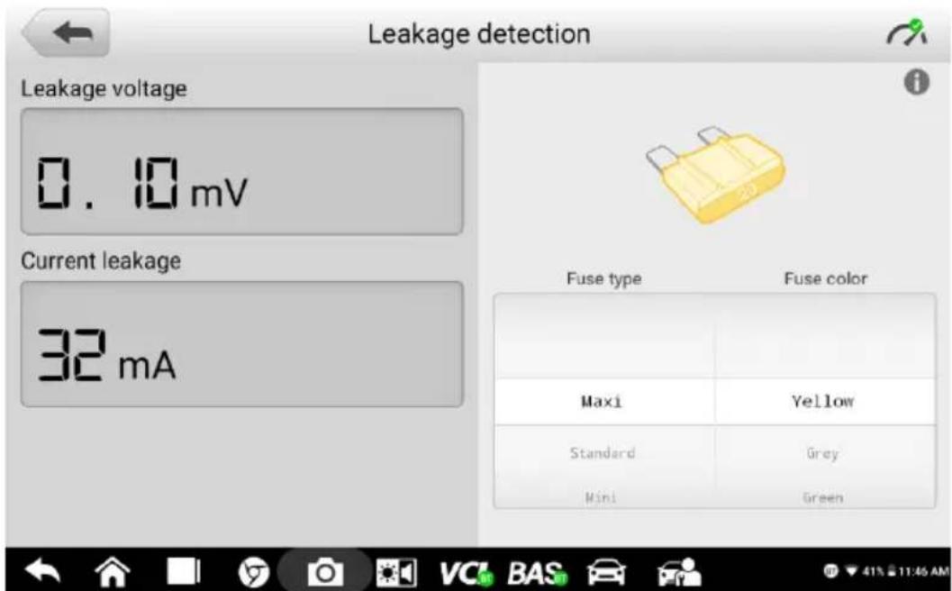 Leakage detection Leakage voltage 0.10 mV Current leakage 32 mA Fuse type Fuse color Maxi Yellow Standard Grey Mini Green