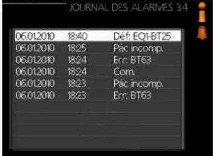 Nibe AMS108 - Menu 3.4 - Journal des alarmes - 1