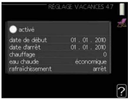 Nibe AMS108 - Menu 4.7 - Réglage vacances - 1
