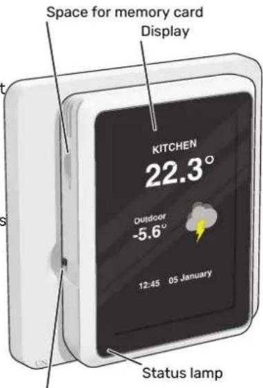 Space for memory card Display KITCHEN 22.3° Outdoor -5.6° 12:45 05 January Status lamp