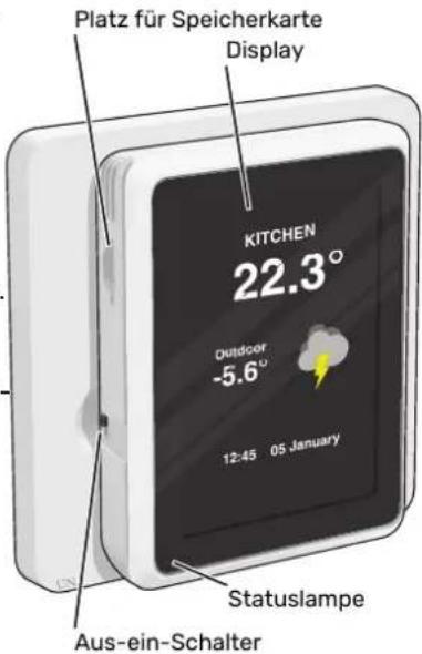 Platz für Speicherkarte Display KITCHEN 22.3° Outdoor -5.6° 12:45 05 January Statuslampe Aus-ein-Schalter