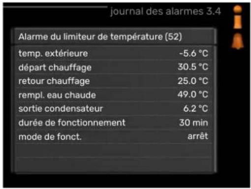 Nibe F470 - MENU 3.4 - Journal des alarmes - 2